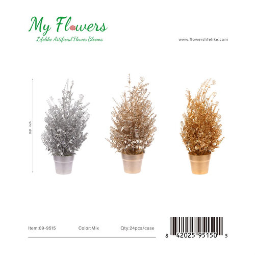 11.81 inch Christmas Metallic Potted Plants in Silver, Champagne and Gold - MyFlowers line