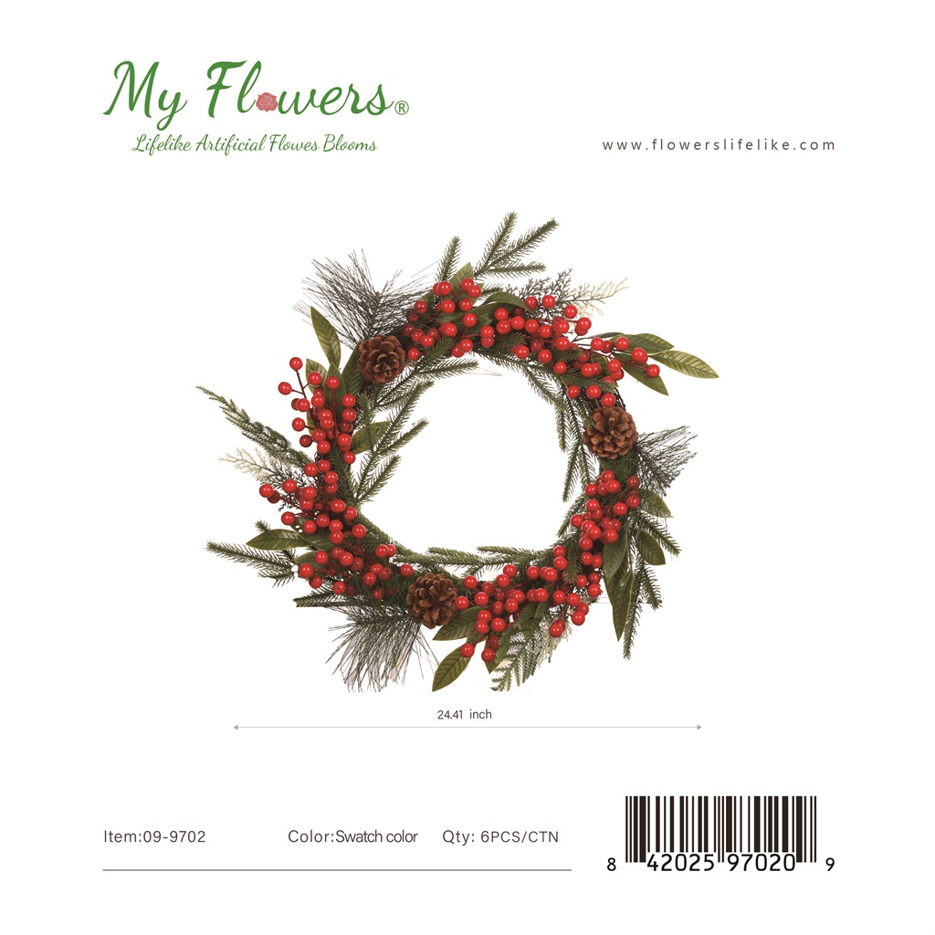 24.4 inch Christmas Berry and Pine Wreath with Pinecone - MyFlowers line