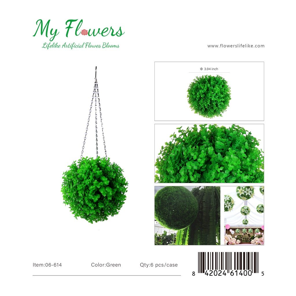 Hanging Artificial Eucalyptus Leaves Topiary Ball with Chain 9.84 inch Green - MyFlowers 06-614