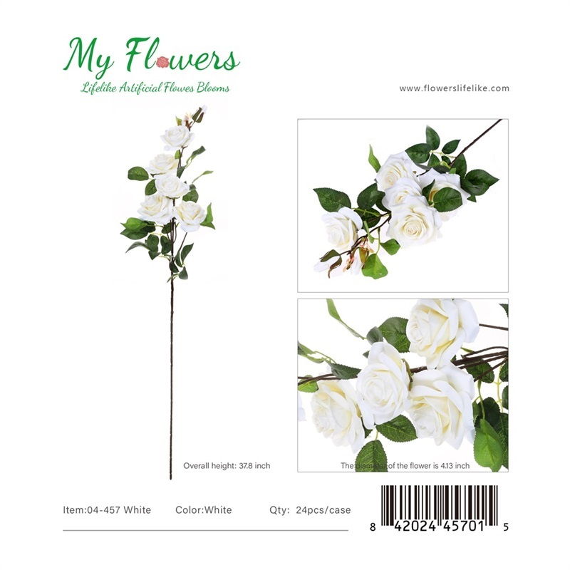 White 7-Head Real Touch Rose Artificial Stem 37.8 inch - MyFlowers 04-457 White