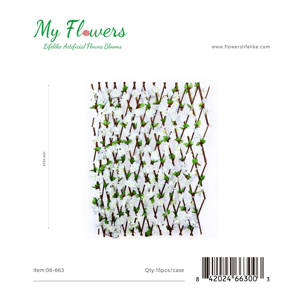 White Cherry Blossom Expandable Artificial Flower Trellis Fence 47.24 inch - MyFlowers 06-663