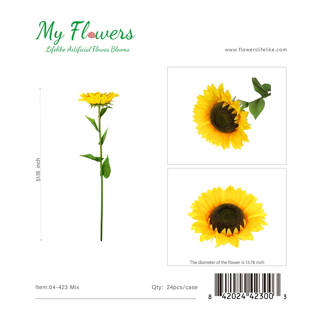 Mix Color Single Head Sunflower Artificial Stem 51.18 inch - MyFlowers 04-423 Mix