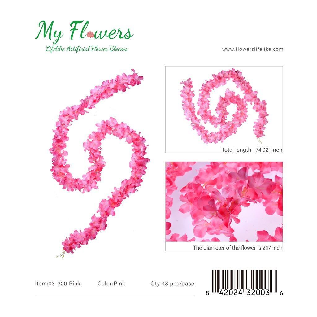 74 inch Pink Artificial Hanging Flower Garland - MyFlowers line