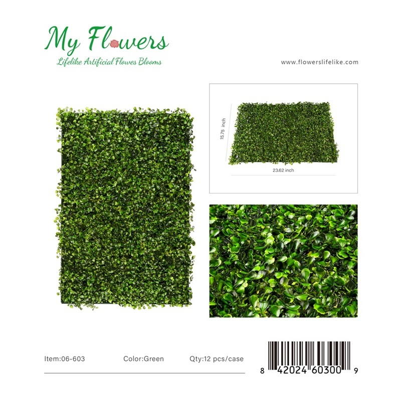 Artificial Silk Boxwood Greenery Wall Panel Mat Backdrop 23.62x15.75 inch Green - MyFlowers 06-603