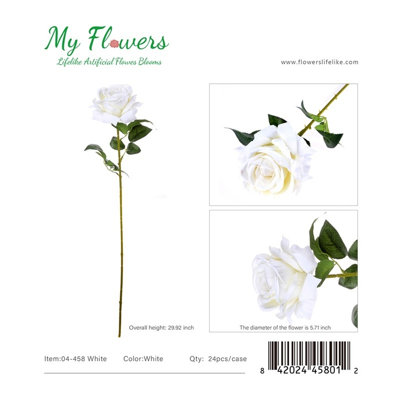 White Single Real Touch King Rose Artificial Stem 29.92 inch - MyFlowers 04-458 White