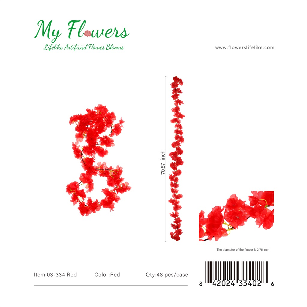 Red Cherry Blossoms Artificial Hanging Flower Garland - MyFlowers 03-334 Red