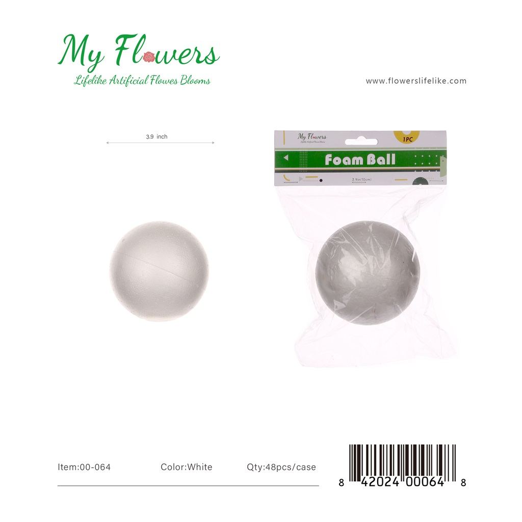 3.9 inch White Foam Ball 1 piece per bag - MyFlowers line