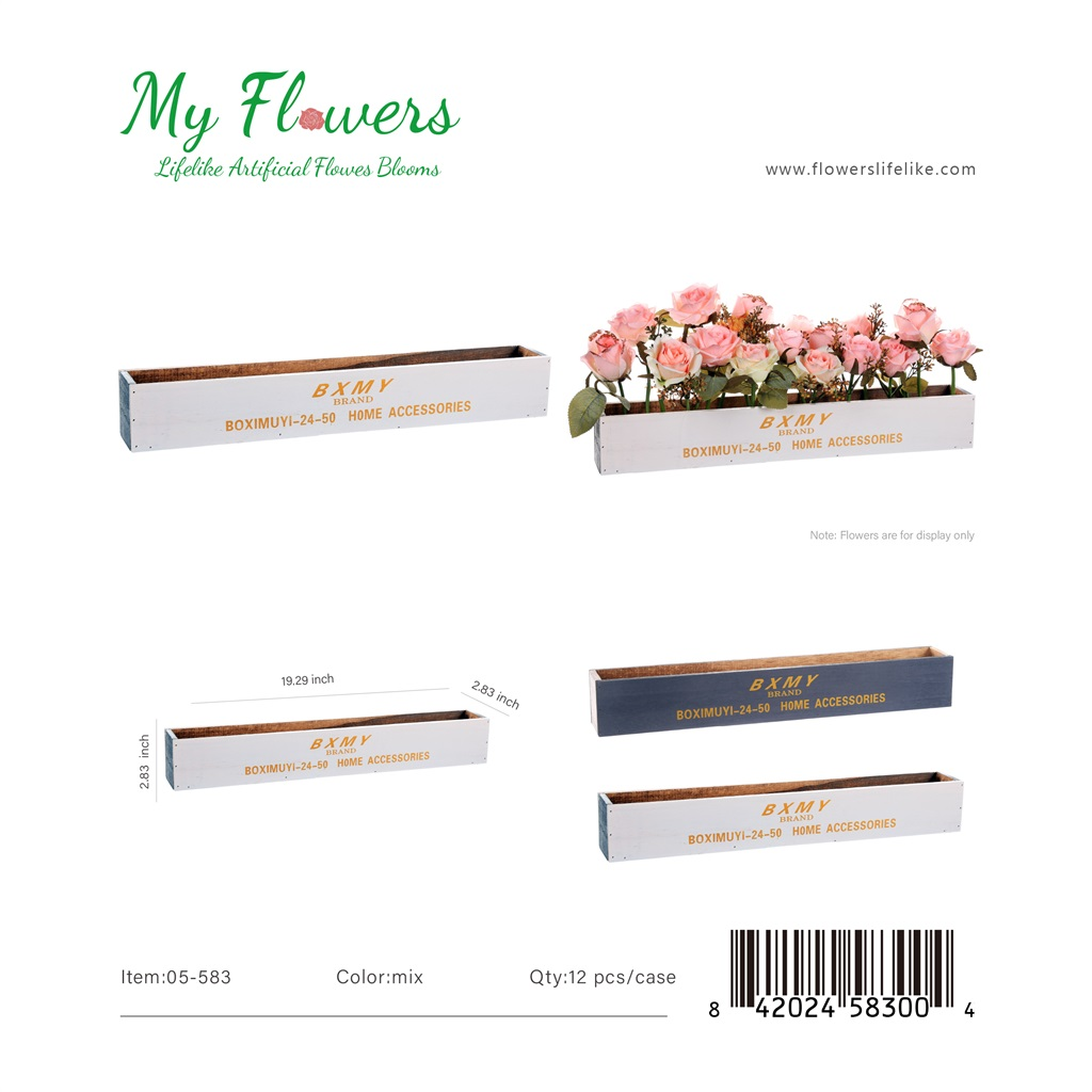 Mix Color Wood Rectangular Flower Box Gold BXMY Print 19.29 inch - MyFlowers 05-583