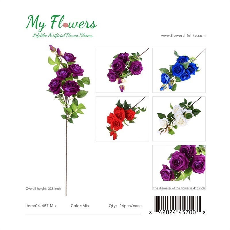 Mix Color 7-Head Real Touch Rose Artificial Stem 37.8 inch - MyFlowers 04-457 Mix