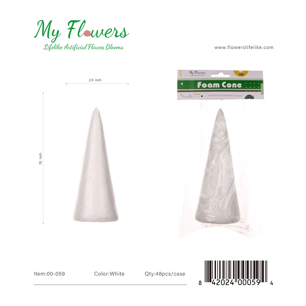 7.5 inch White Craft Foam Cone DIY Christmas Tree Form - MyFlowers line