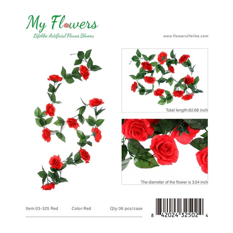 82.68 inch 10-Head Red Sweet Rose Artificial Hanging Flower Garland - MyFlowers line