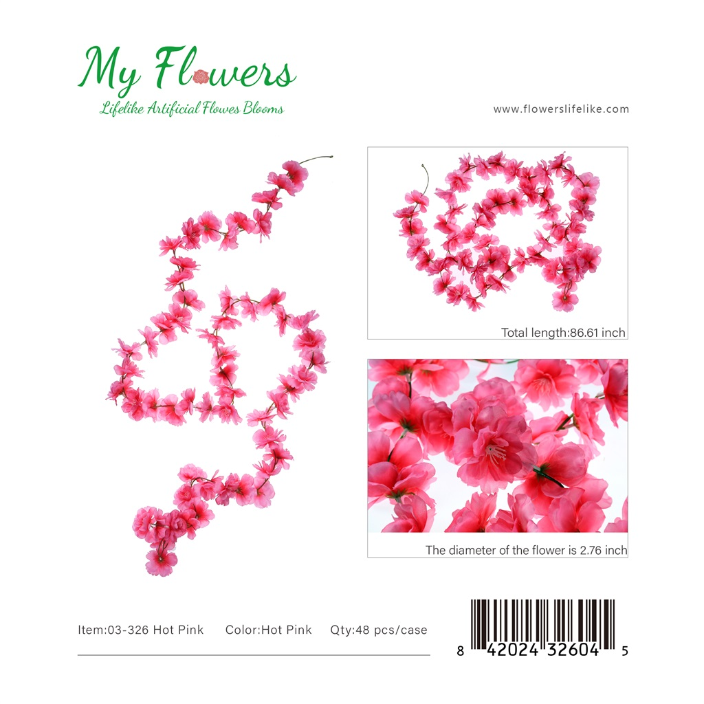 86.61 inch 56-Head Hot Pink Cherry Blossom Artificial Hanging Flower Garland - MyFlowers line
