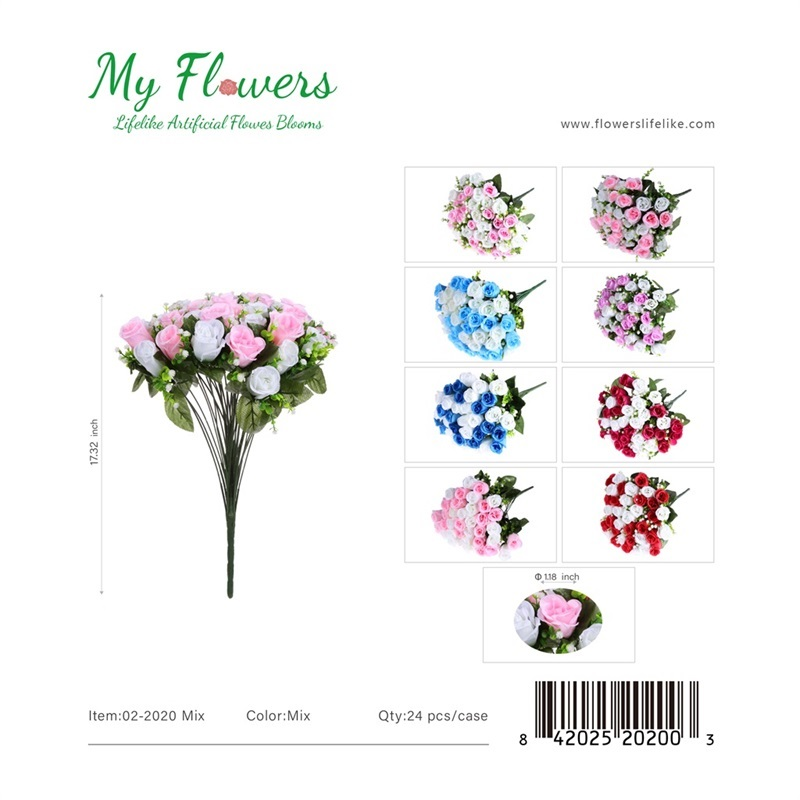 17.32 inch 36-Head Double Color Mandrel Rose Bush Artificial Flower Bouquet in Mixed Colors - MyFlowers line
