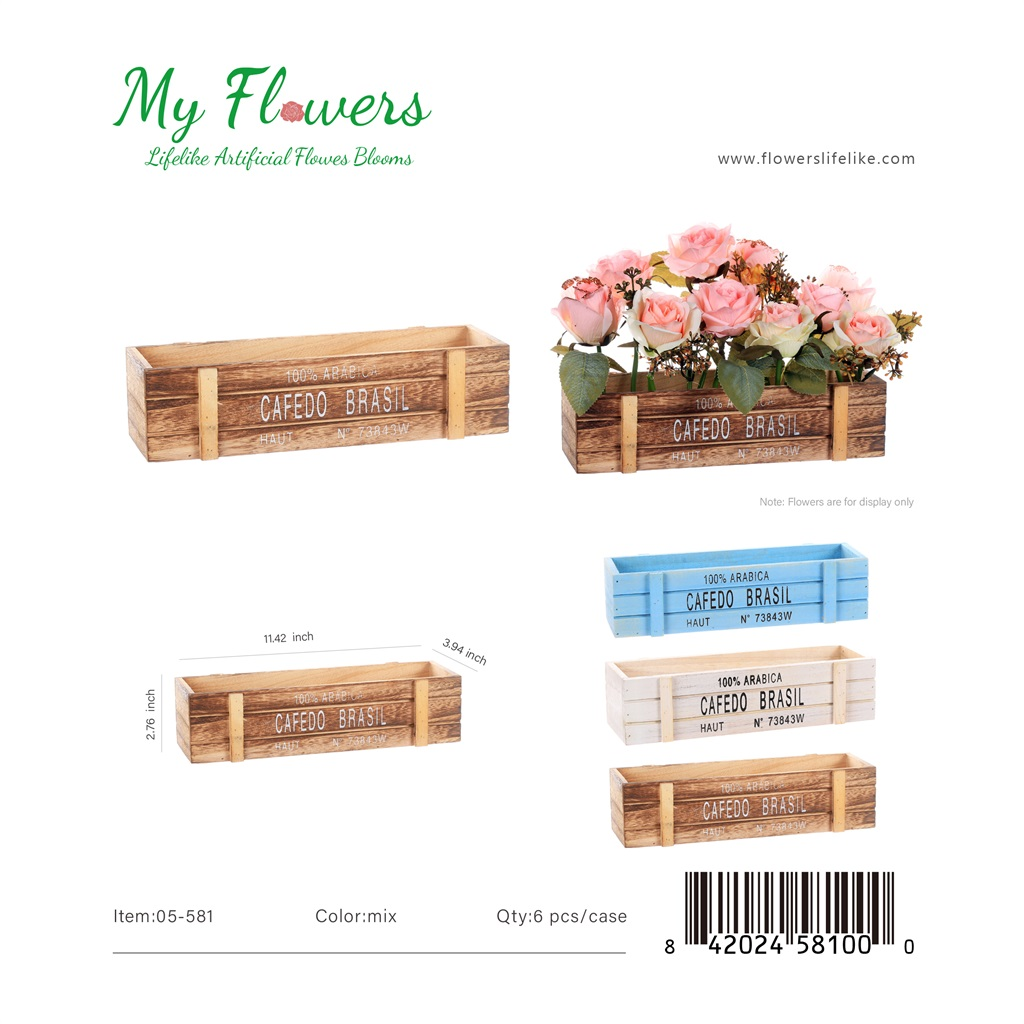 Mix Color Rustic Wood Rectangular Flower Box Planter 11.42 inch - MyFlowers 05-581