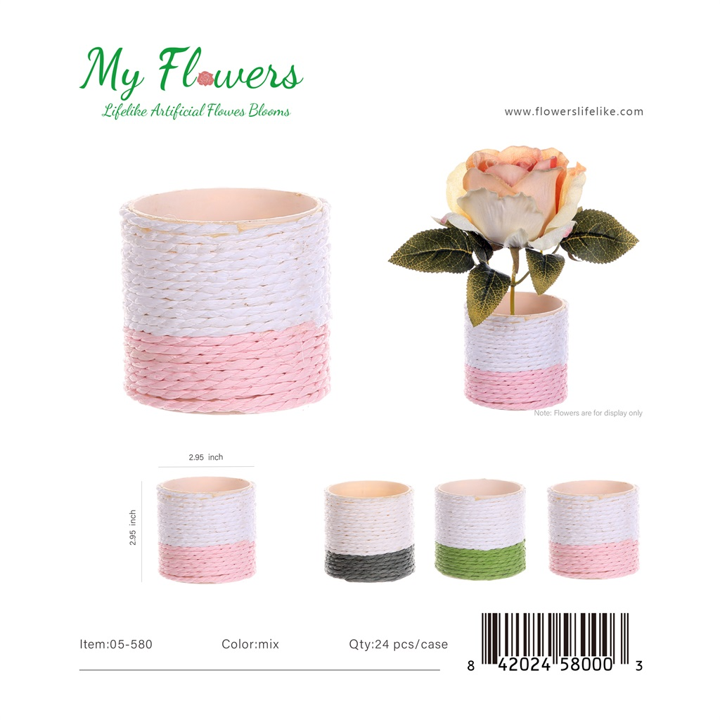 Mix Color Two-Tone Woven Round Pot Vase 2.95 inch - MyFlowers 05-580