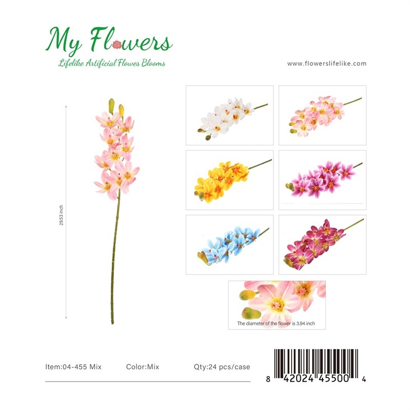 Mix Color 9-Head Artificial Orchid Stem 29.53 inch - MyFlowers 04-455 Mix