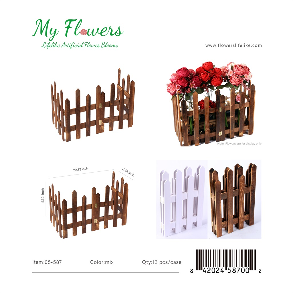 Mix Color XXL Rustic Picket Fence Wood Flower Box Planter 22.83 inch - MyFlowers 05-587