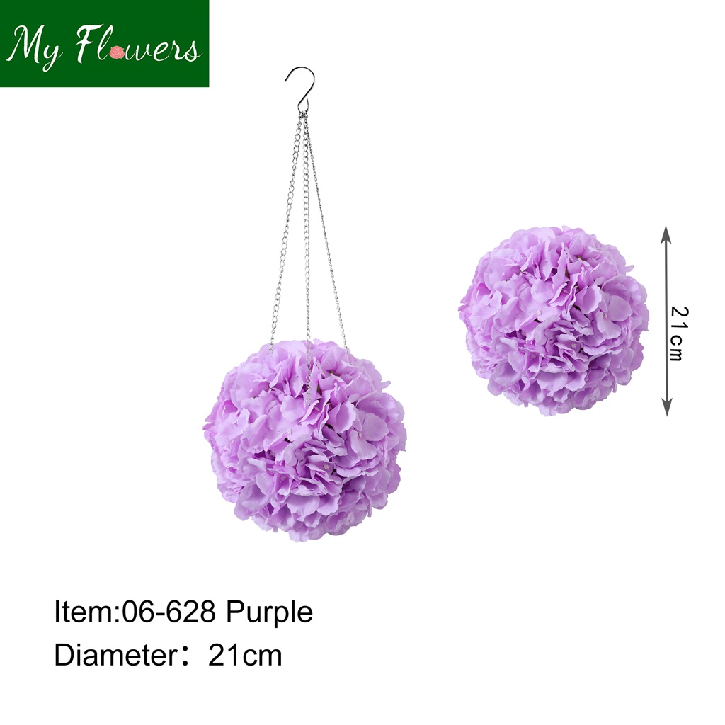 Purple Hanging Silk Hydrangea Ball with Chain Hook 8.27 inch - MyFlowers 06-628 Purple