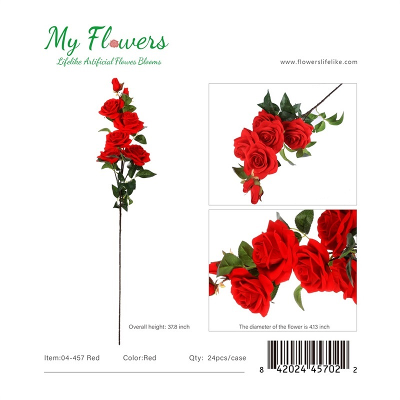 Red 7-Head Real Touch Rose Artificial Stem 37.8 inch - MyFlowers 04-457 Red