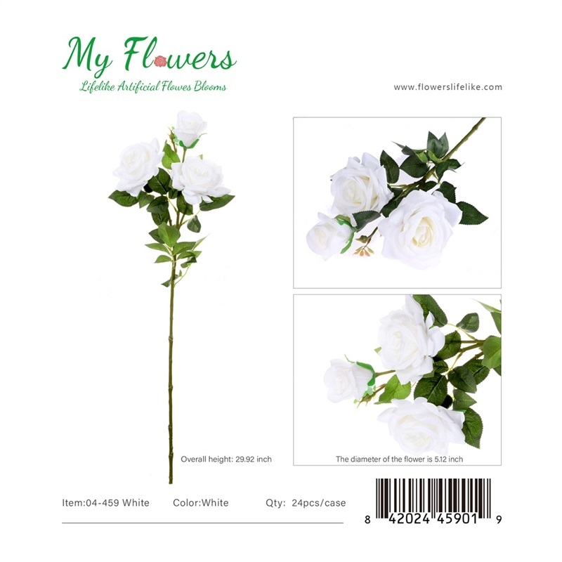 White 3-Head Real Touch Rose Artificial Stem 29.92 inch - MyFlowers 04-459 White