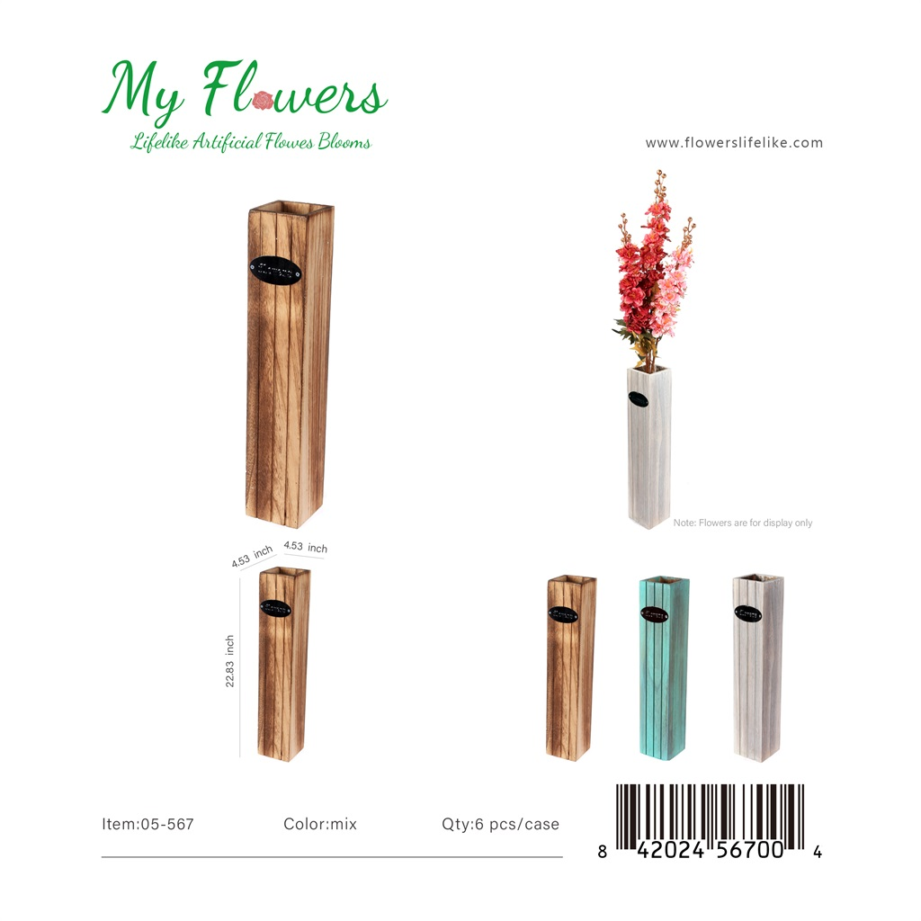 Mix Color Tall Slatted Wooden Floor Vase Natural Pastel 22.83 inch - MyFlowers 05-567