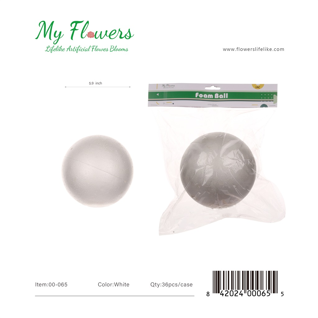 5.9 inch White Foam Ball 1 piece per bag - MyFlowers line