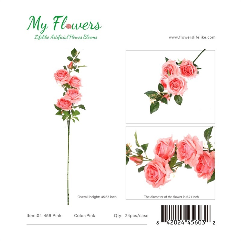 Pink 5-Head Real Touch King Rose Artificial Stem 45.67 inch - MyFlowers 04-456 Pink