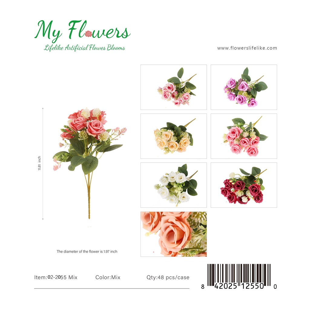 11.81 inch 7-Head Artificial Princess Rose Bouquet in Mixed Colors - MyFlowers line