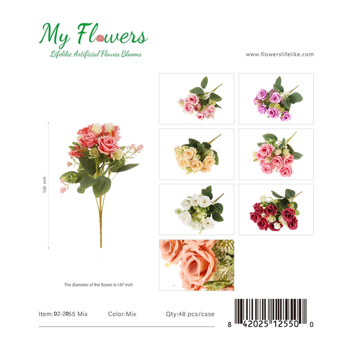 11.81 inch 7-Head Artificial Princess Rose Bouquet in Mixed Colors - MyFlowers line