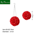 Red Hanging Silk Rose Ball with Chain Hook 8.27 inch - MyFlowers 06-627 Red