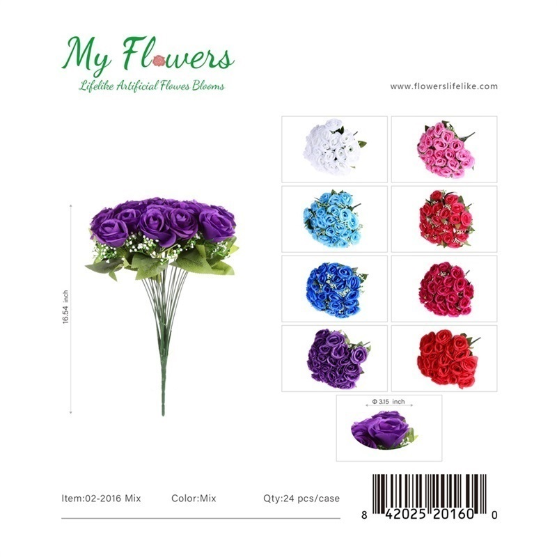 16.54 inch 24-Head Single Color Round Rose Bush Artificial Flower Bouquet in Mixed Colors - MyFlowers line