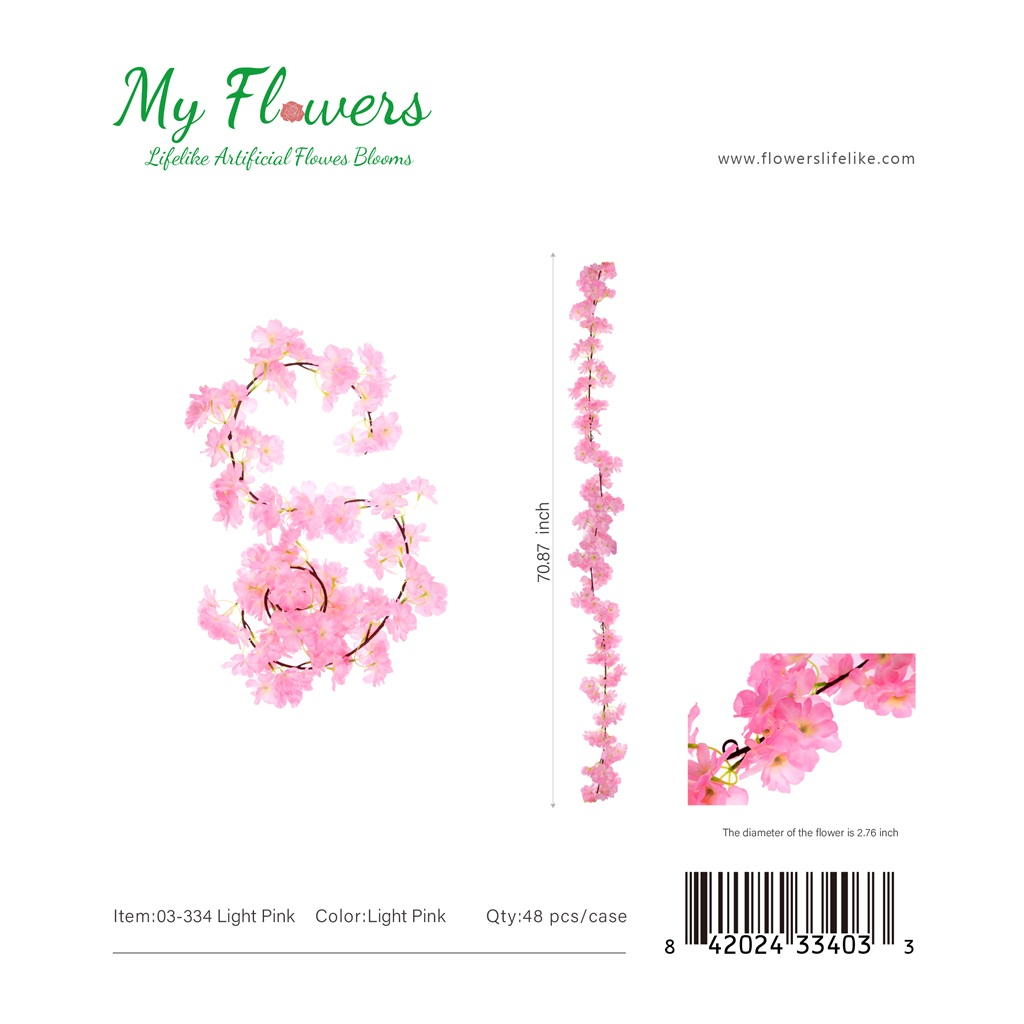 Light Pink Cherry Blossoms Artificial Hanging Flower Garland - MyFlowers 03-334 Light Pink