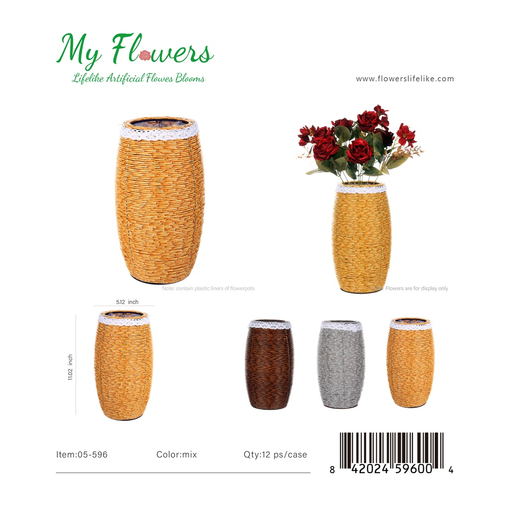 Mix Color Tall Oval Woven Barrel Vase Lace Trim 5.12x11.02 inch - MyFlowers 05-596